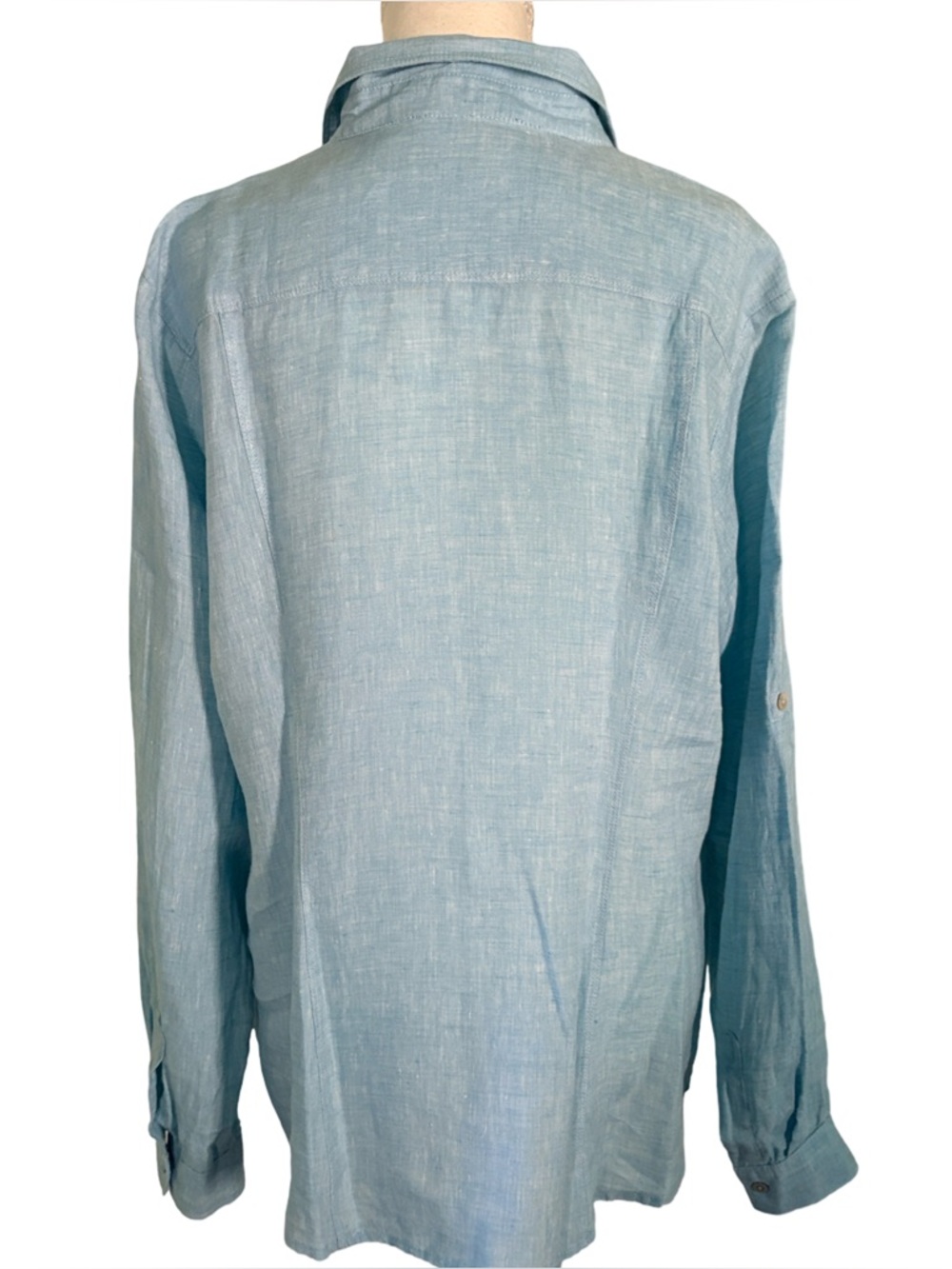 Saks Fifth Avenue Linen Button Front Shirt in Robbins Egg BlueSize XL - Picture 8 of 10